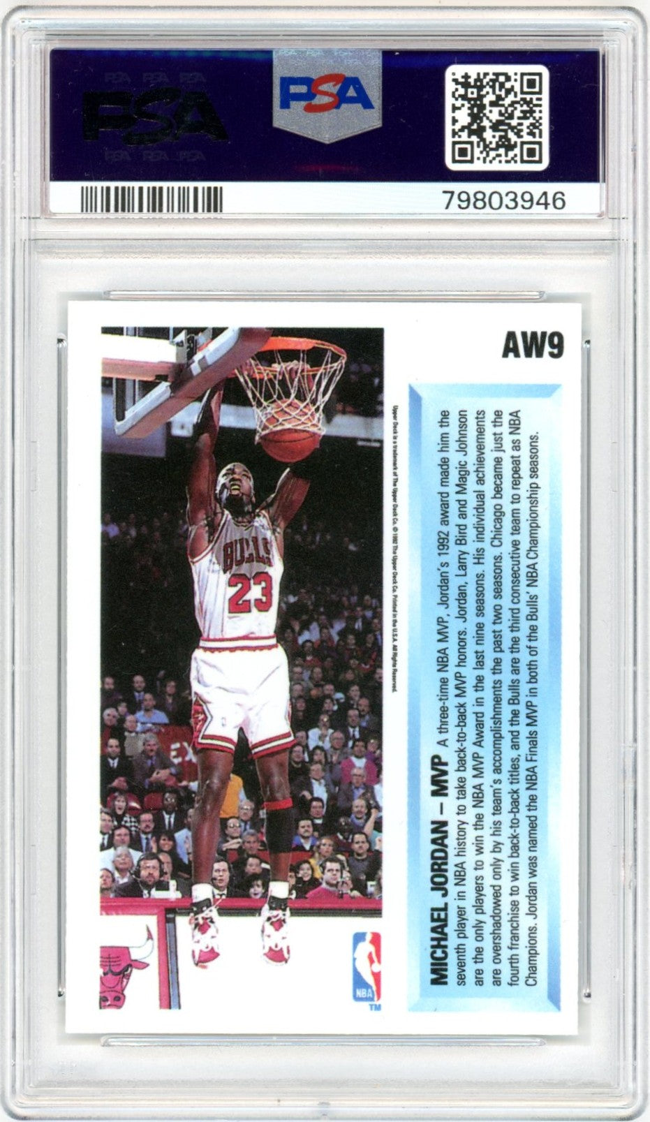 1992 Upper Deck Award Winner Michael Jordan Hologram Graded Basketball Card PSA 9