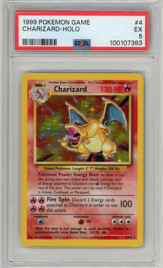 1999 Pokemon Game Charizard Holographic Graded Card #4 PSA 5