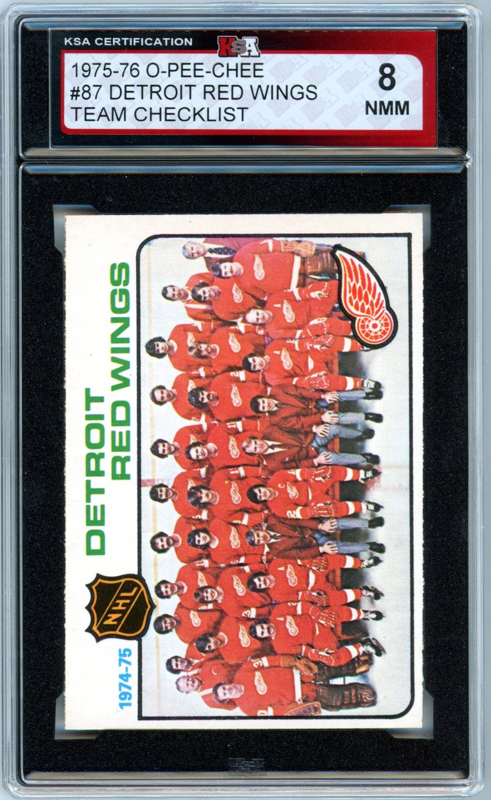 1975/76 OPC O-Pee-Chee Detroit Red Wings Team Checklist #87 Graded Hockey Card KSA 8