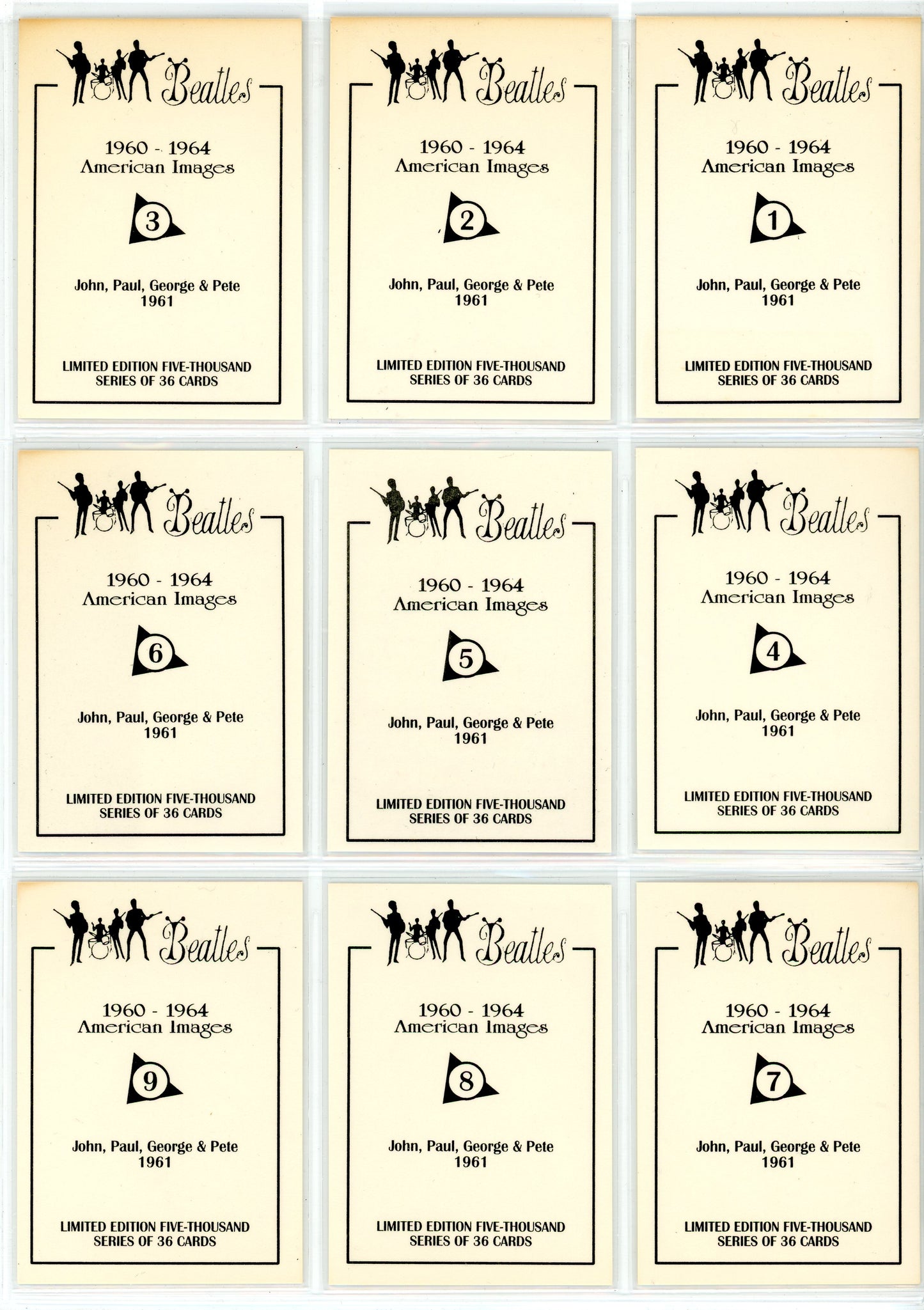 1992 American Images The Beatles: 1960-1964 Trading Card Complete Set (36 Cards)