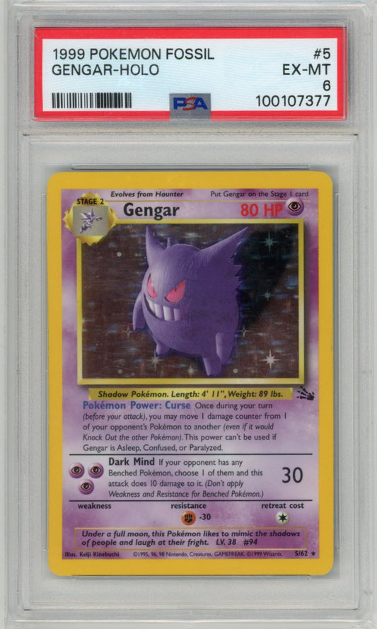 1999 Pokemon Fossil Gengar Holographic Graded Card #5 PSA 6