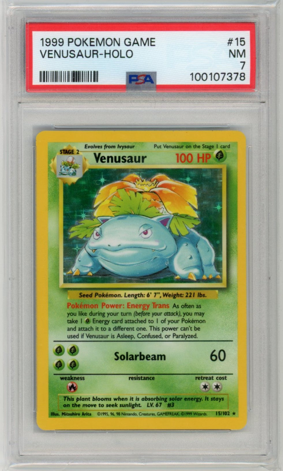 1999 Pokemon Game Venusaur Holographic Graded Card #15 PSA 7