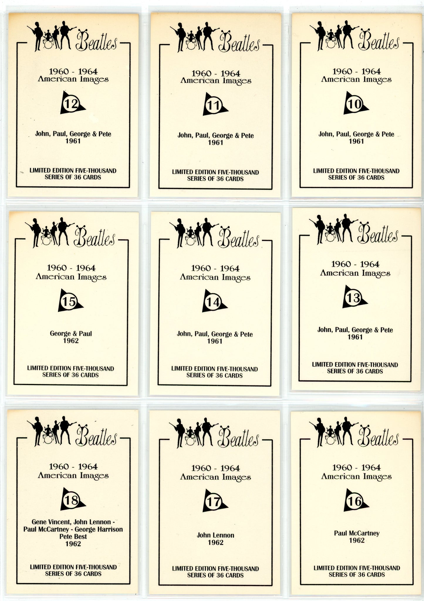 1992 American Images The Beatles: 1960-1964 Trading Card Complete Set (36 Cards)