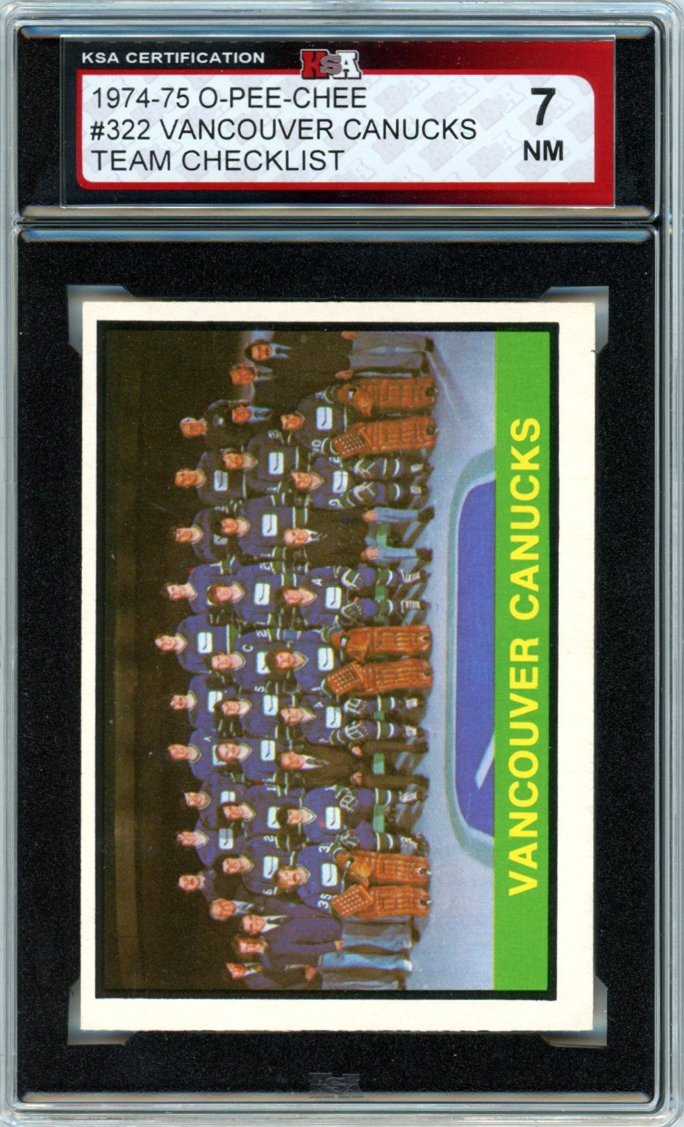 1974/75 OPC O-Pee-Chee Vancouver Canucks Team Checklist #322 Graded Hockey Card KSA 7