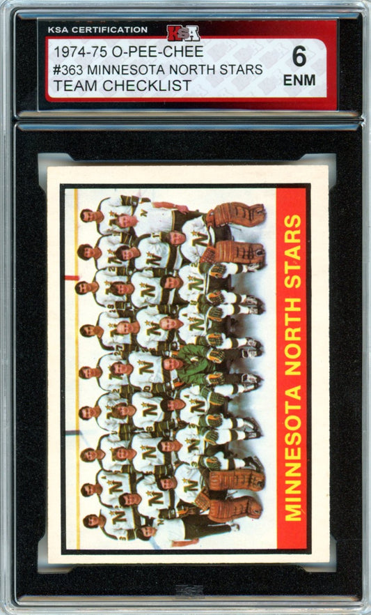 1974/75 OPC O-Pee-Chee Minnesota North Stars Team Checklist #363 Graded Hockey Card KSA 6