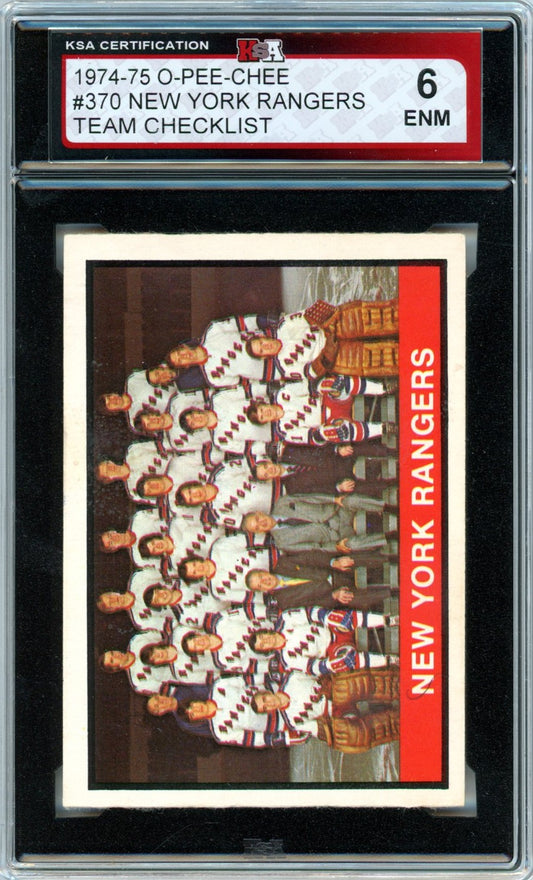 1974/75 OPC O-Pee-Chee New York Rangers Team Checklist #370 Graded Hockey Card KSA 6