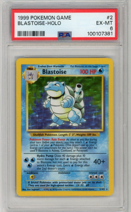 1999 Pokemon Blastoise Holographic Graded Card #2 PSA 6
