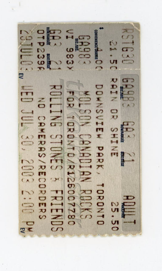 Rolling Stones & Friends Vintage Concert Ticket Stub Downsview Park (Toronto, 2003)Sarstock