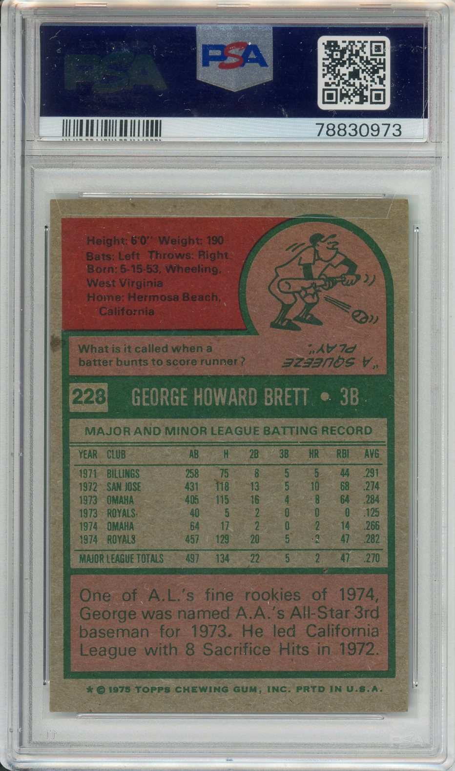 1975 Topps George Brett #228 Graded Rookie Card PSA 5
