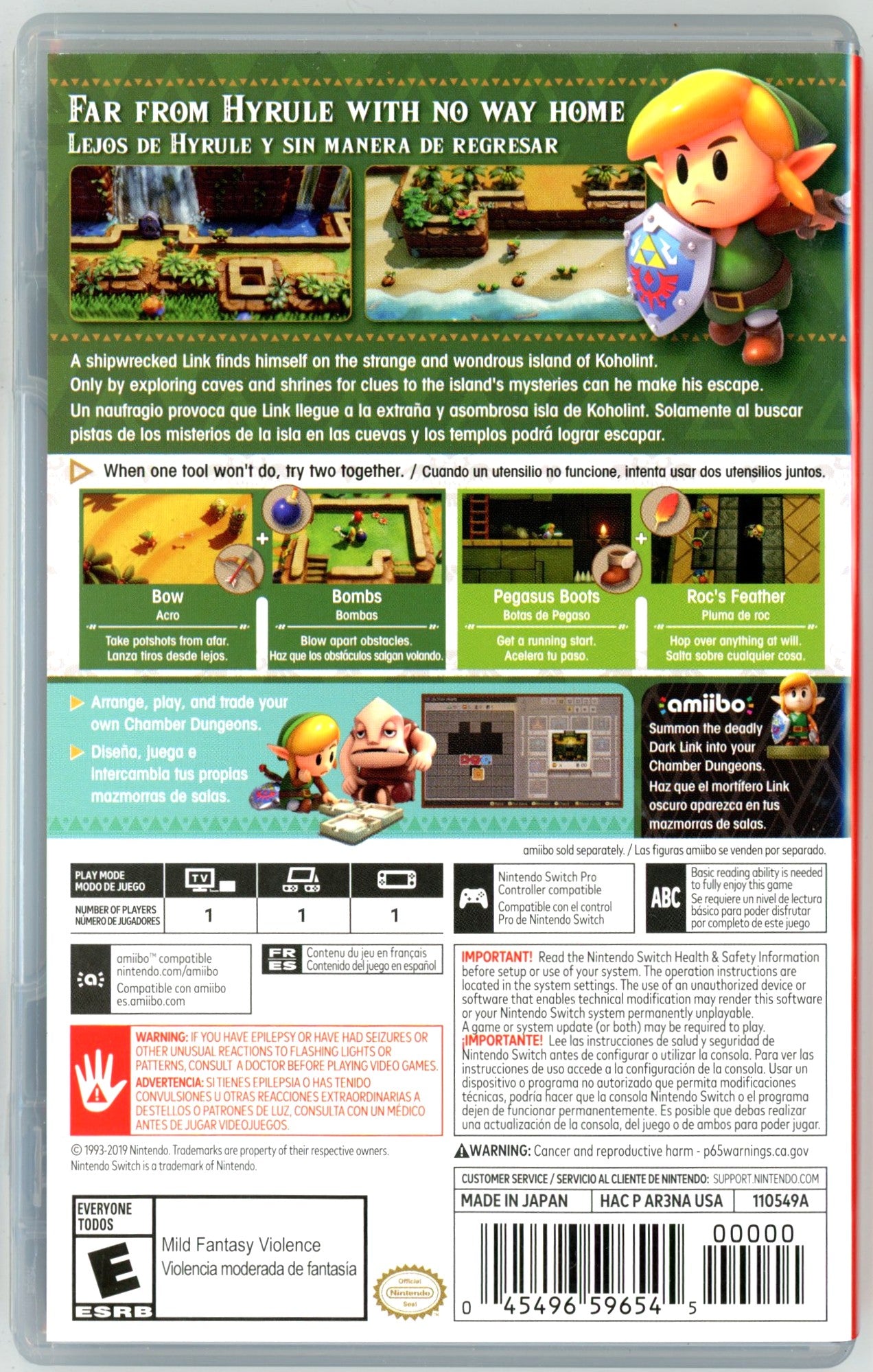 2019 The Legend of Zelda: Link's Awakening Nintendo Switch Video Game Cartridge In Box