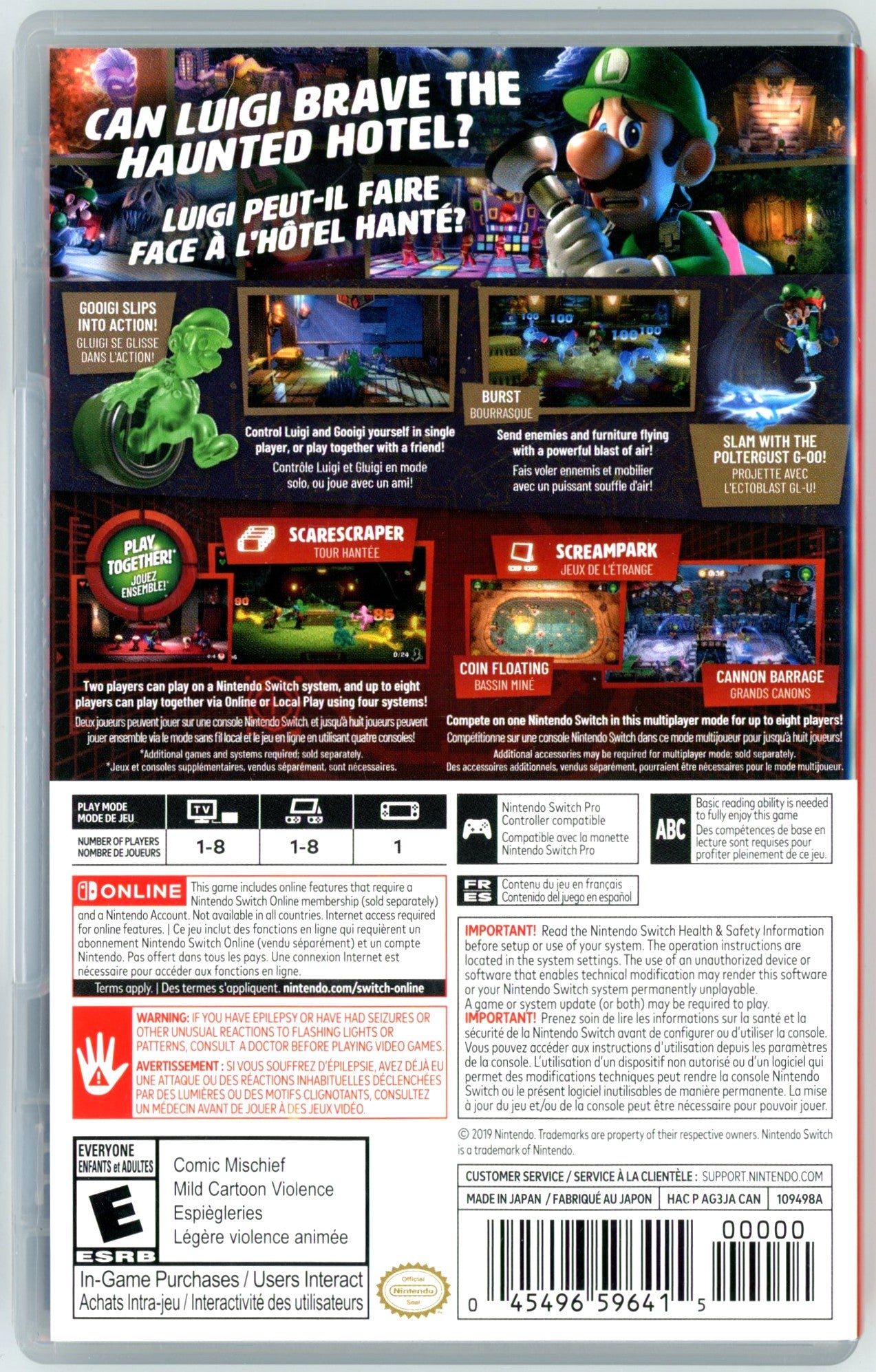 2019 Luigi's Mansion 3 Nintendo Switch Video Game Cartridge In Box
