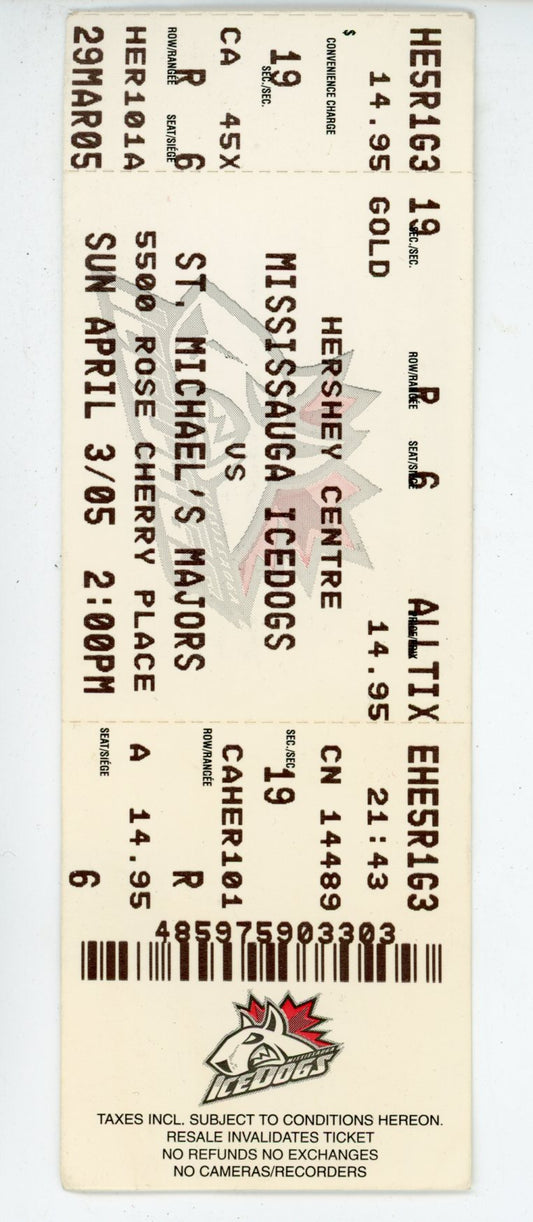 Mississauga Icedogs vs. St. Michael's Majors Hockey Ticket Stub Hershey Centre (Mississauga, 2005)