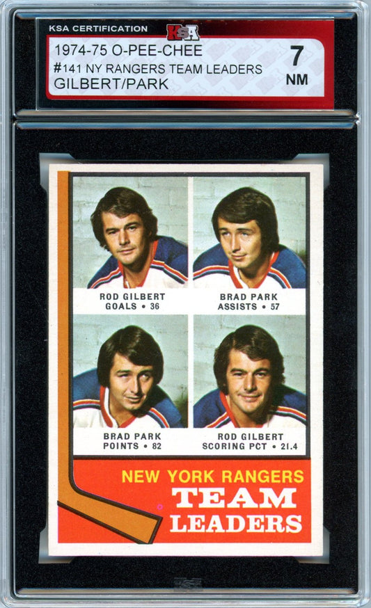 1974/75 OPC O-Pee-Chee Team Leaders Gilbert / Park #141 Graded Hockey Card KSA 7