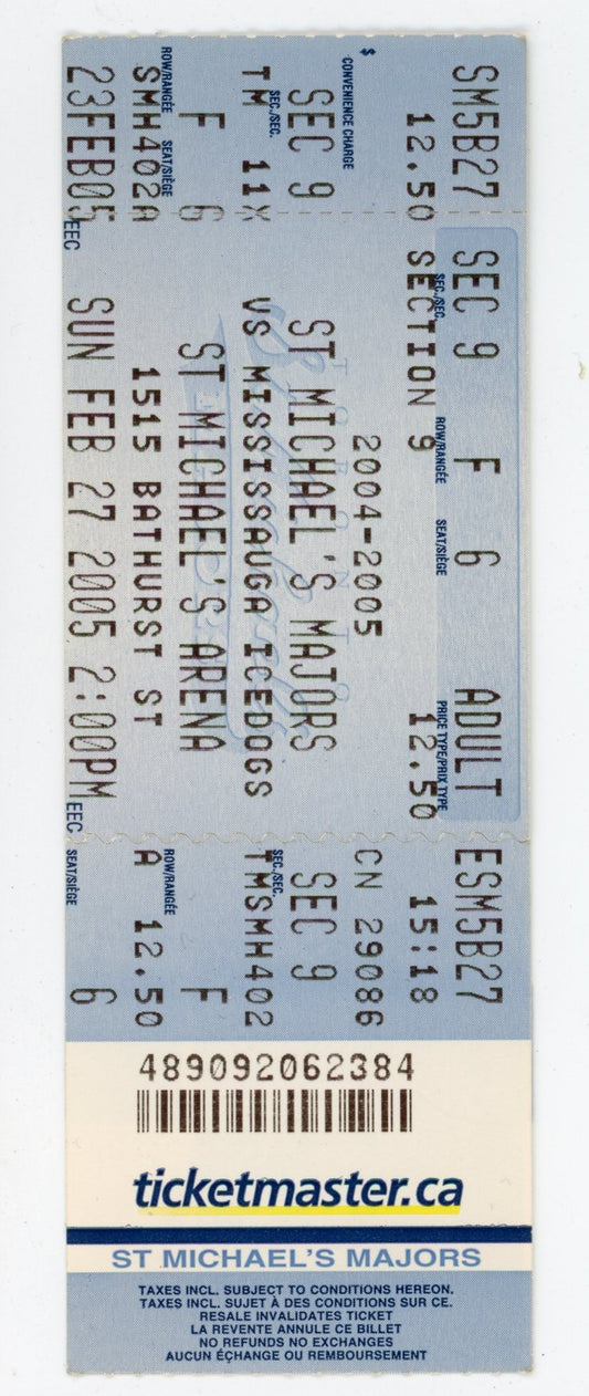St. Michael's Majors vs. Mississauga Icedogs Hockey Ticket Stub St. Michael's Arena (Toronto, 2005)