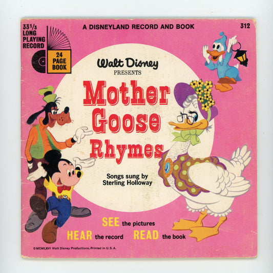 1966 Disneyland Vista Records Mother Goose Rhymes 33RPM 7" Vintage Vinyl Record & Book