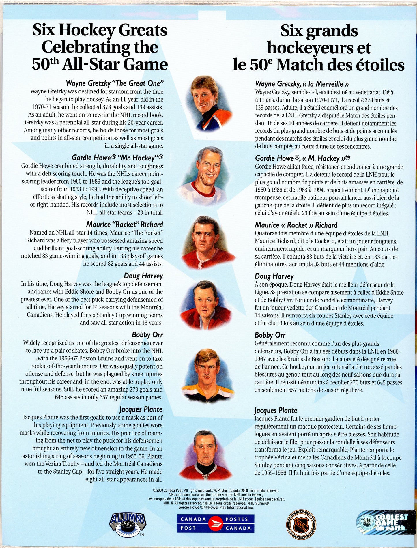 2000 Canada Post 50th NHL All-Star Game Souvenir Stamp Set