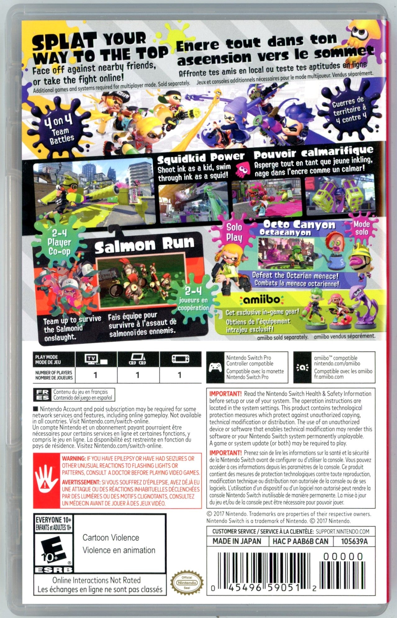 2017 Splatoon 2 Nintendo Switch Video Game Cartridge In Box