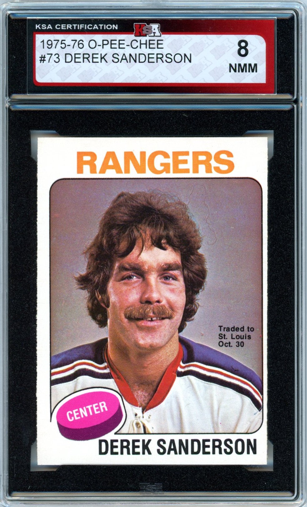 1975/76 OPC O-Pee-Chee Derek Sanderson #73 Graded Hockey Card KSA 8