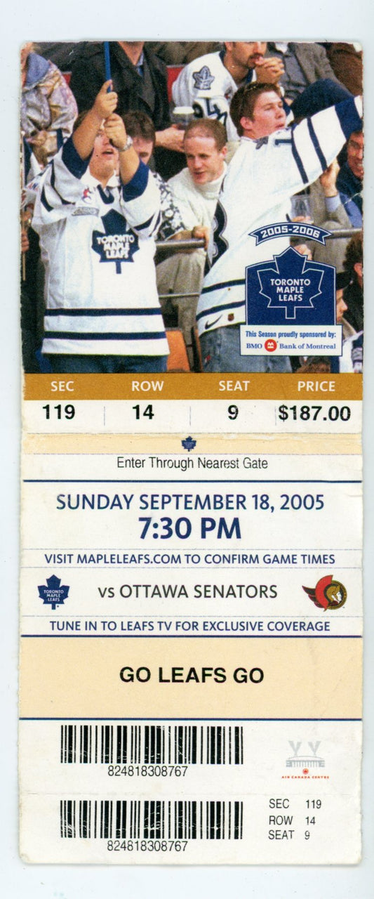 Toronto Maple Leafs vs. Ottawa Senators Vintage Ticket Stub Air Canada Centre (Toronto, 2005)