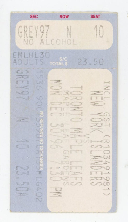 New York Islanders vs. Maple Leafs Vintage Ticket Stub Maple Leaf Gardens (Toronto, 1996)