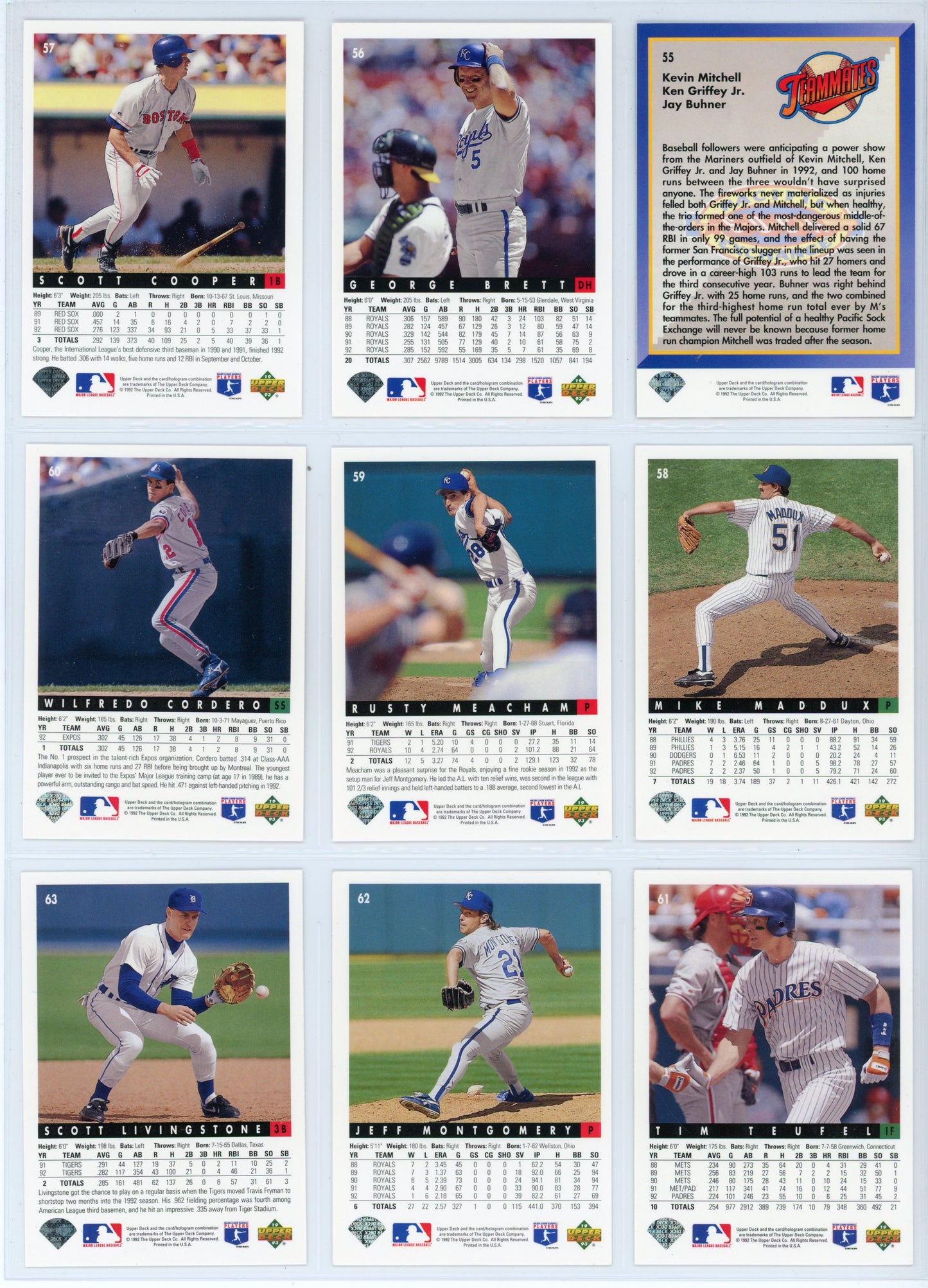 1993 Upper Deck MLB Baseball Card Complete Set (840 Cards)