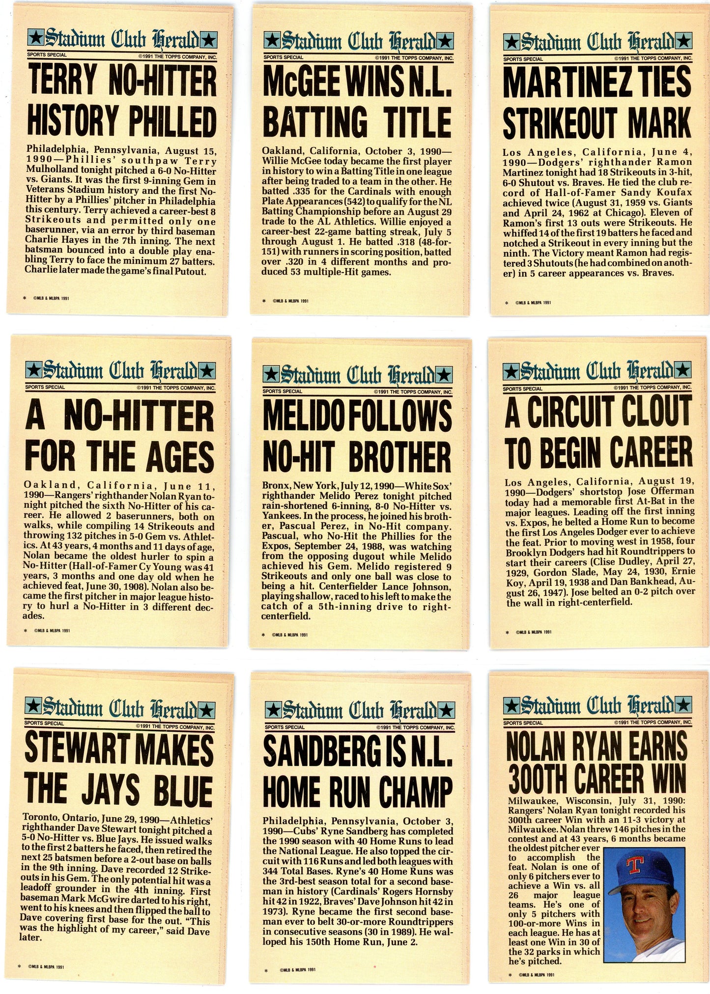 1991 Topps Stadium Club MLB Baseball Card Complete Set (600 Cards) + Charter Members *Baseball Only* (32 Cards)