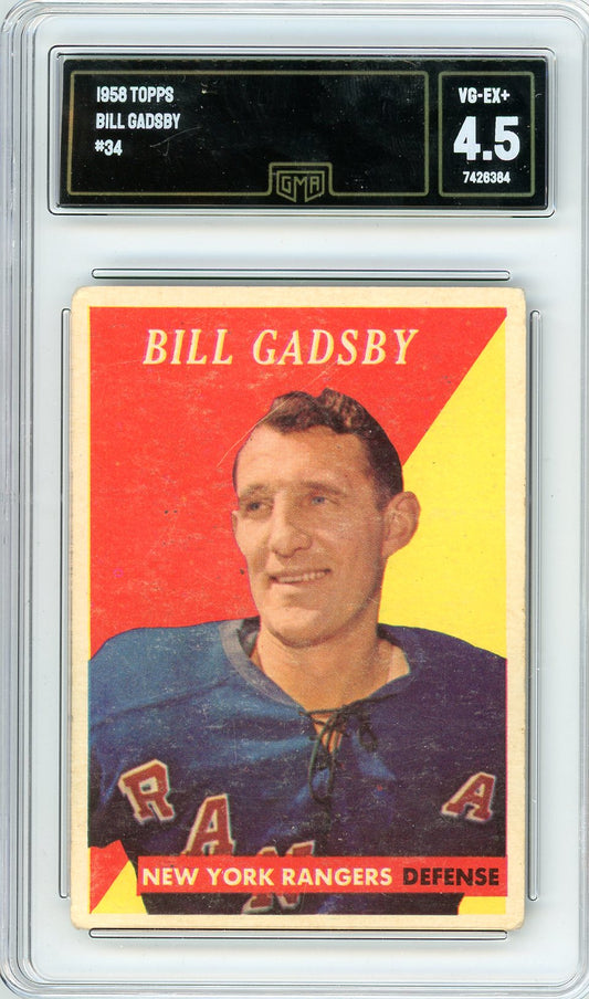 1958 Topps Bill Gadsby Graded Hockey Card #34 GMA 4.5