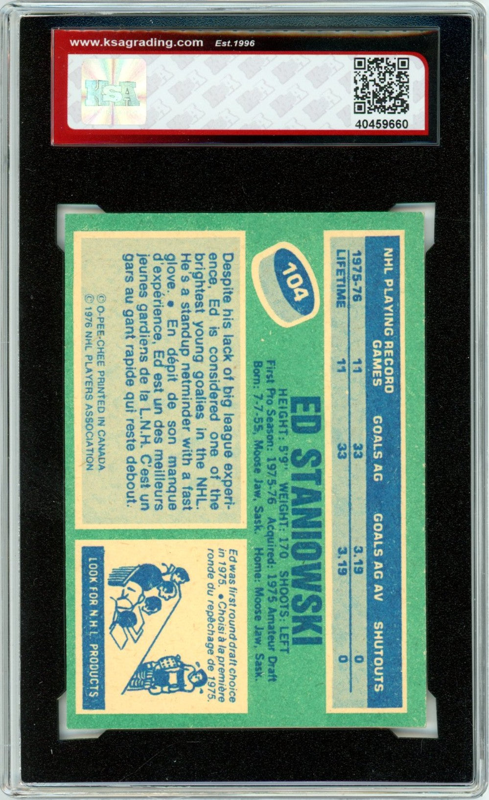 1976/77 OPC O-Pee-Chee Ed Staniowski #104 Graded Rookie Card KSA 8.5
