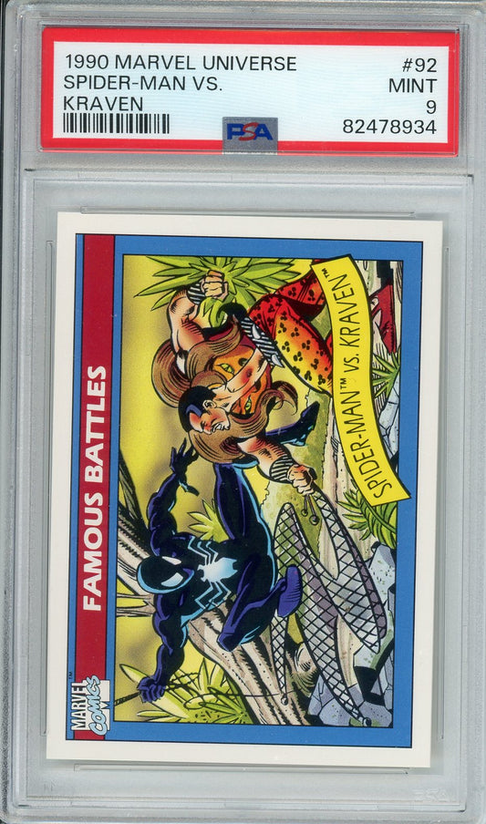 1990 Marvel Universe Spider-Man Vs. Kraven Graded Card #92 PSA 9