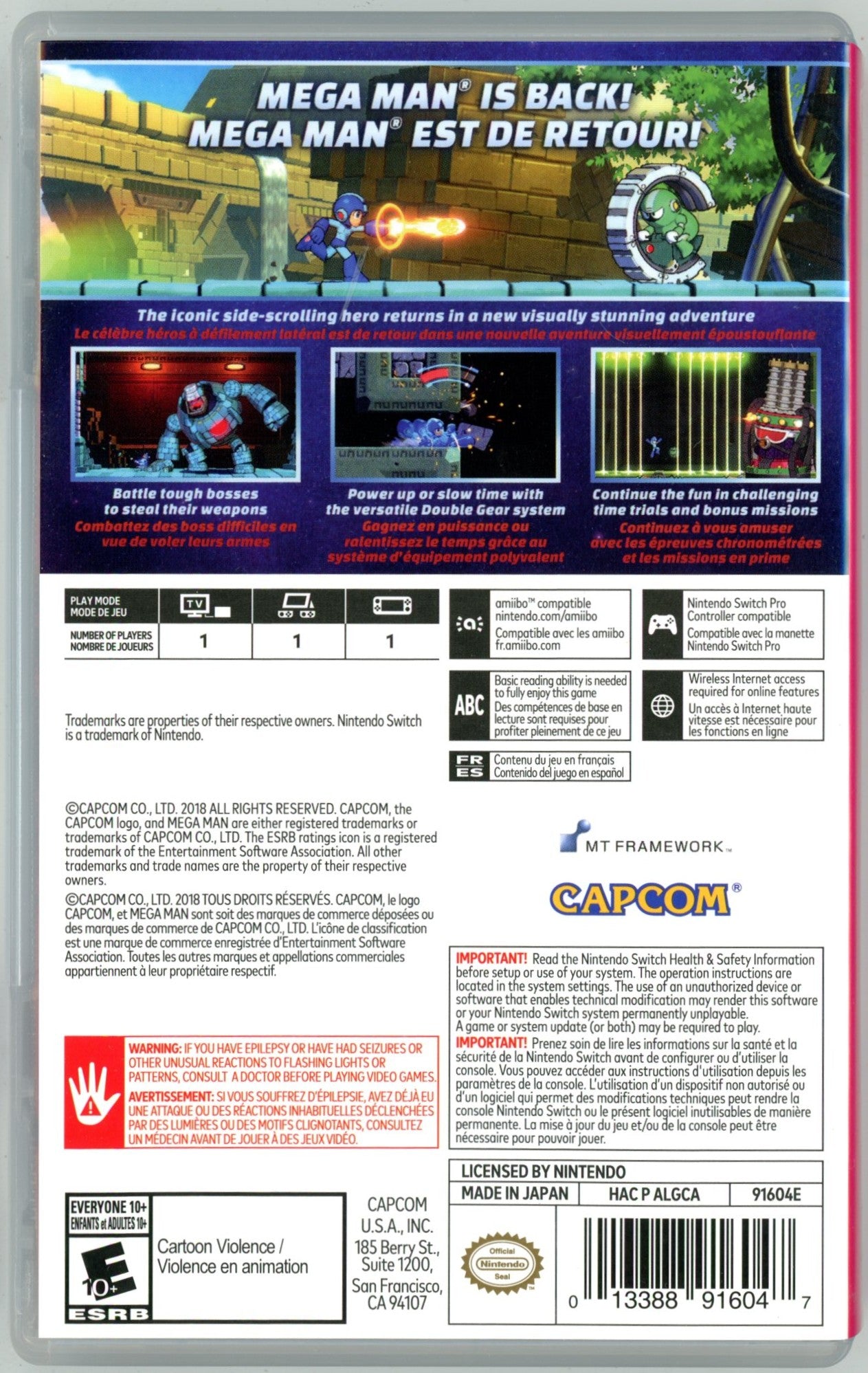 2018 Capcom Megaman 11 Nintendo Switch Video Game Cartridge In Box