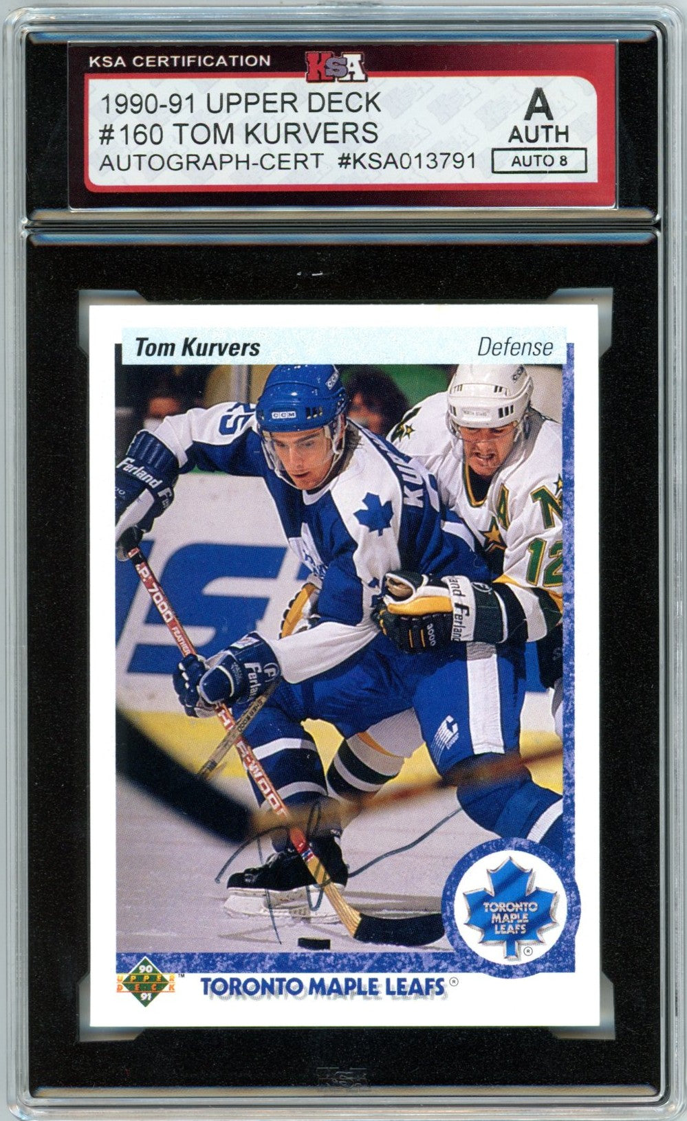 1990/91 Upper Deck Tom Kurvers #160 Graded Autograph Card KSA Authentic AUTO 8
