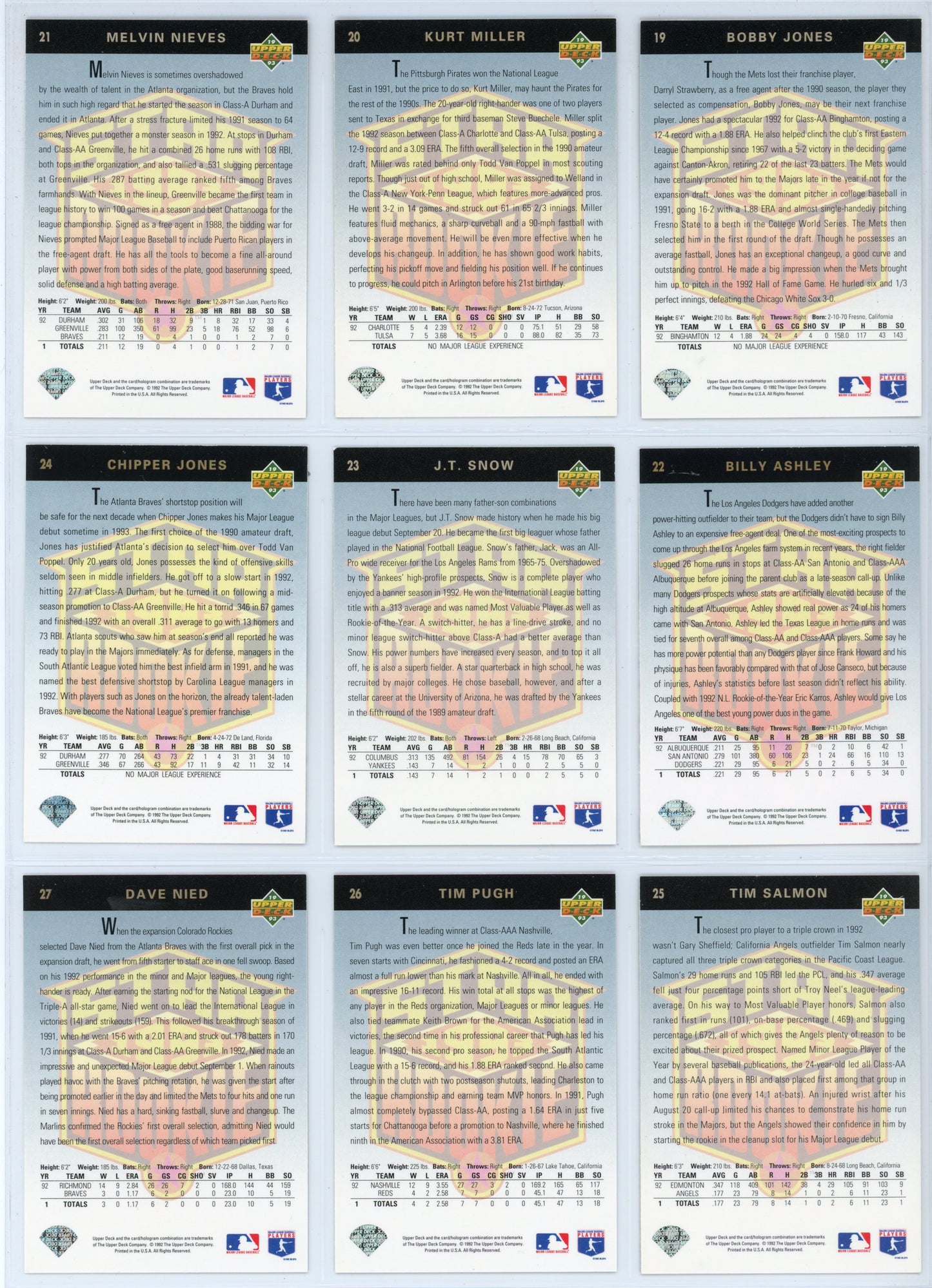 1993 Upper Deck MLB Baseball Complete Set (840 Cards)