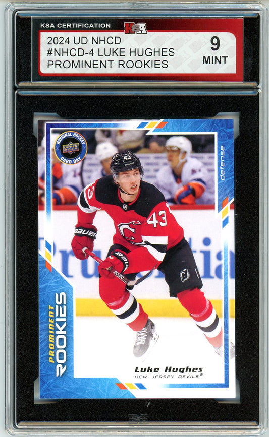 2024 Upper Deck NHCD Luke Hughes Prominent Rookies Graded Rookie Card KSA 9