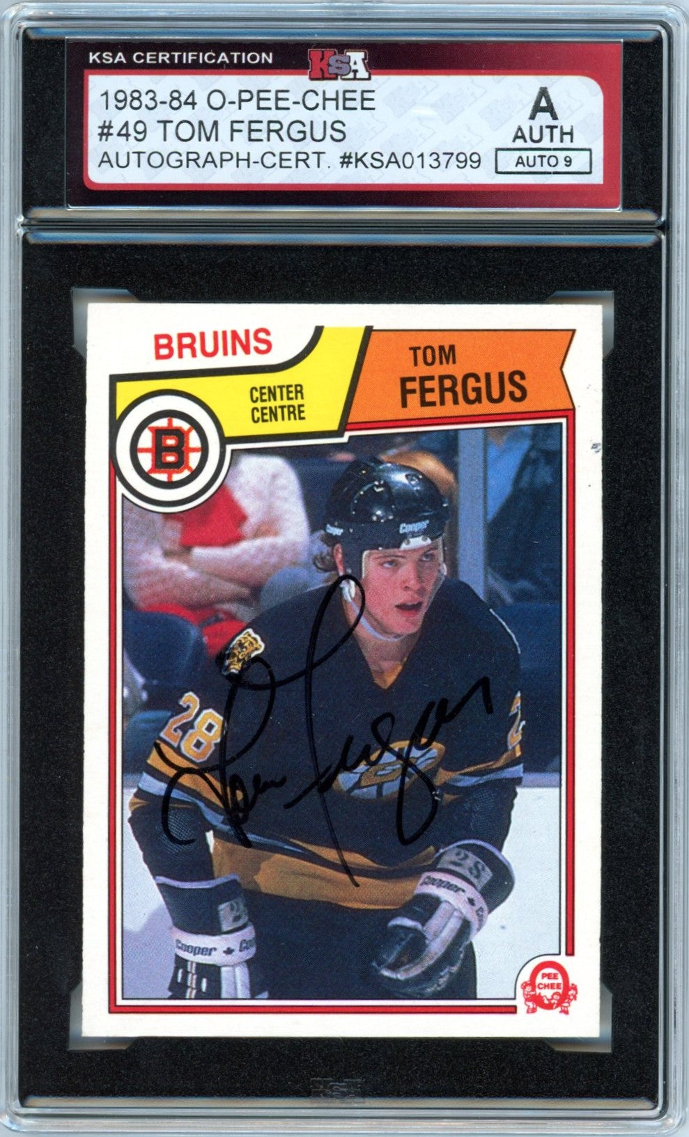 1983/84 OPC O-Pee-Chee Tom Fergus #49 Graded Autograph Card KSA Authentic AUTO 9