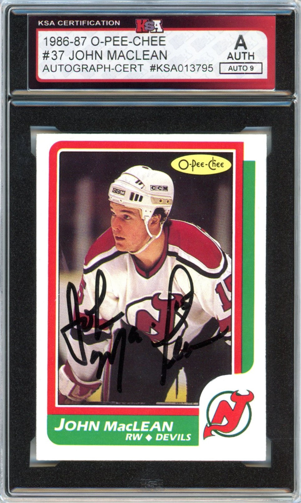 1986/87 OPC O-Pee-Chee John MacLean #37 Graded Autograph Card KSA Authentic AUTO 9