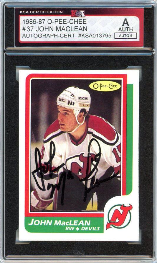 1986/87 OPC O-Pee-Chee John MacLean #37 Graded Autograph Card KSA Authentic AUTO 9