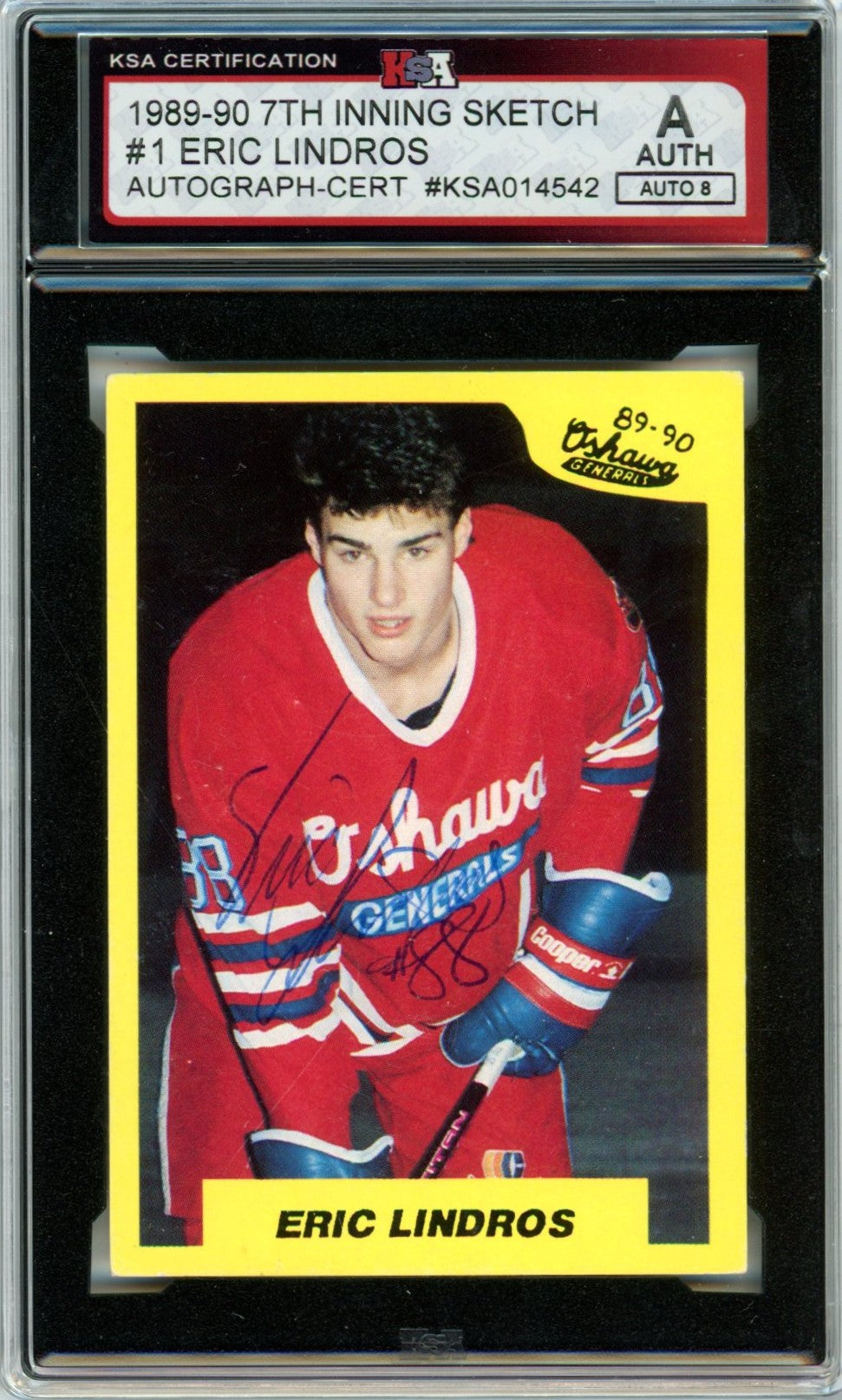 1989/90 7th Inning Sketch Eric Lindros #1 Graded Autograph Card KSA Authentic AUTO 8