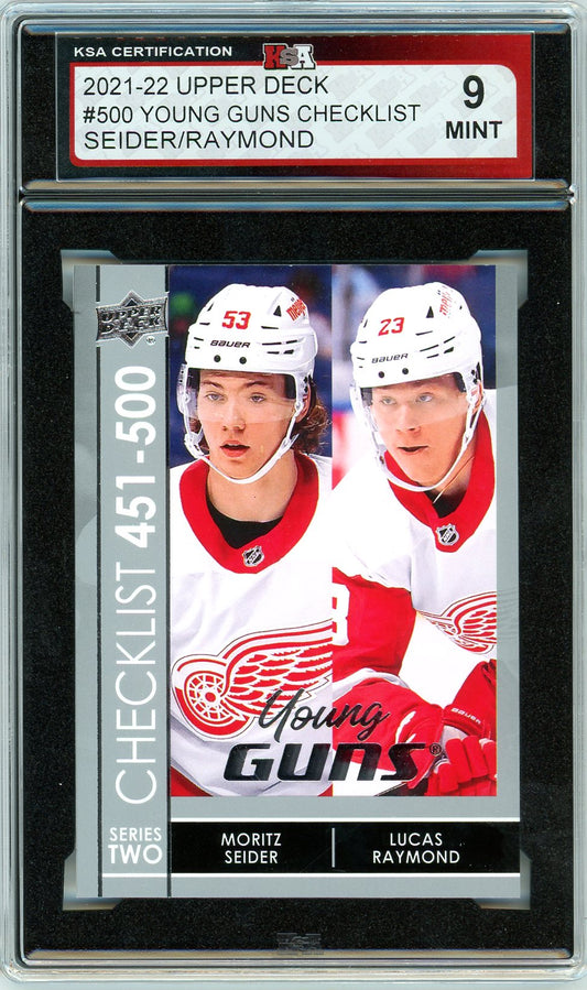 2021/22 Upper Deck Young Guns Checklist Seider / Raymond Graded Card #500 KSA 9