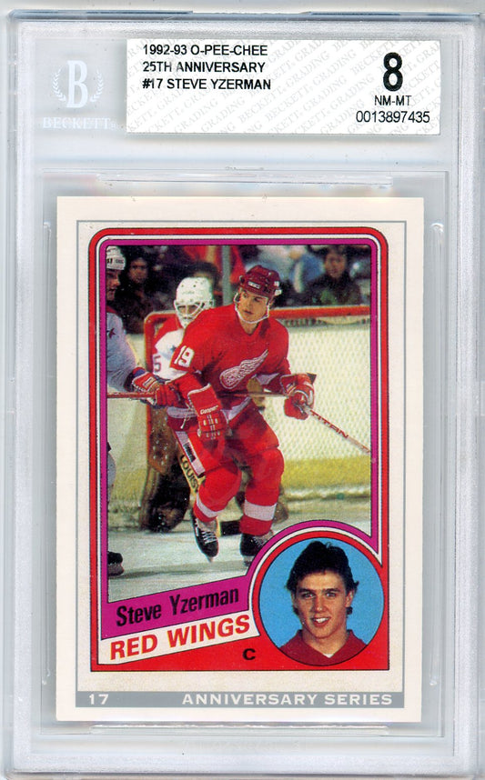 1992/93 O-Pee-Chee Steve Yzerman 25th Anniversary Graded Card #17 BGS 8