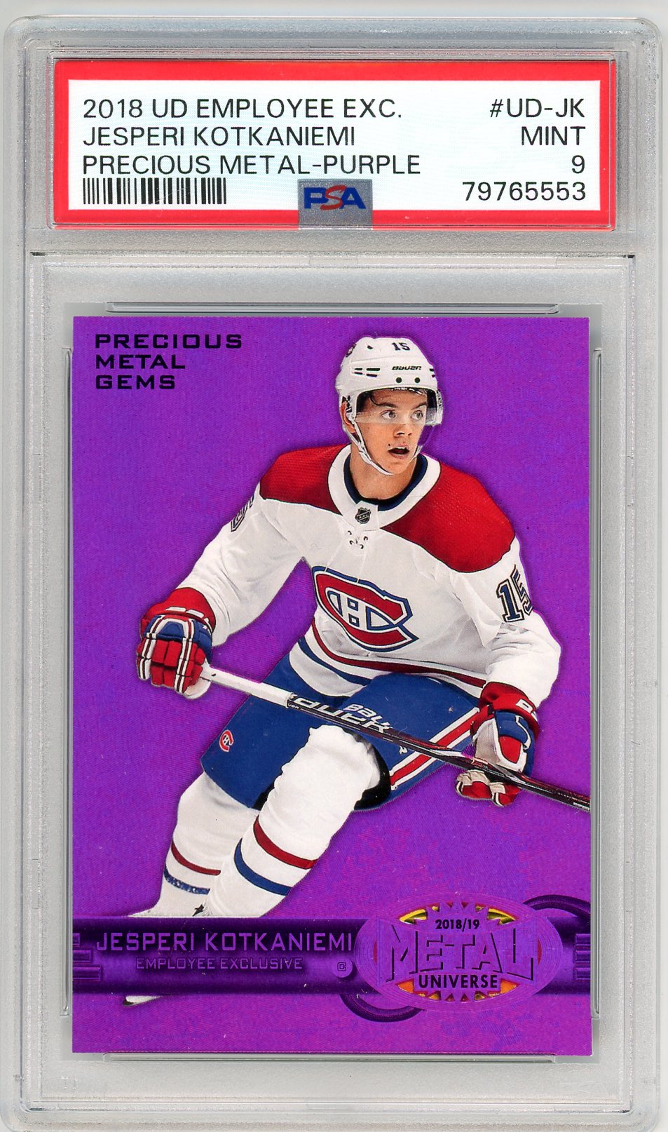 2018 Upper Deck Employee Exclusive Jesperi Kotkaniemi Graded Card PSA 9