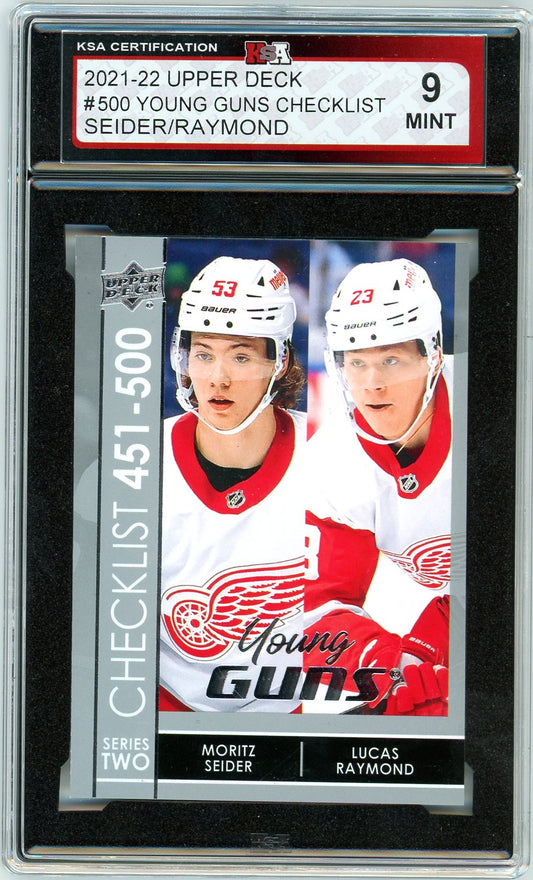 2021/22 Upper Deck Young Guns Seider / Raymond Graded Checklist Card #500 KSA 9