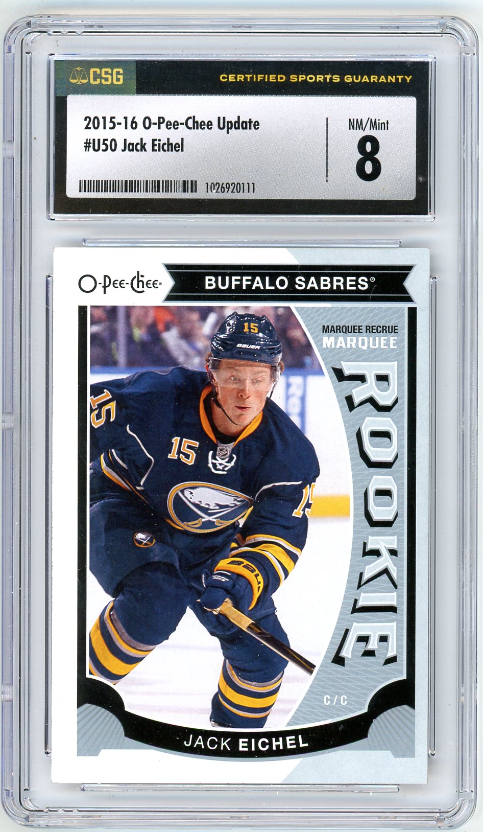 2015/16 O-Pee-Chee Update Jack Eichel Graded Rookie Card CSG 8