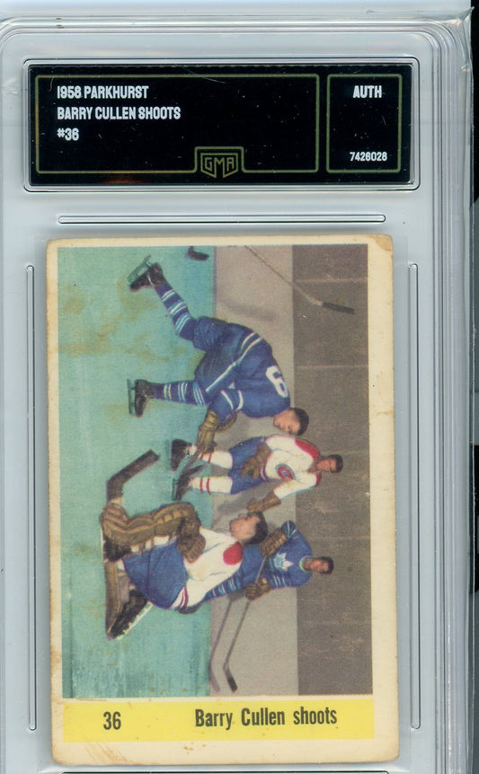 1958 Parkhurst Barry Cullen Shoots #36 Vintage Hockey Card GMA Authenticated