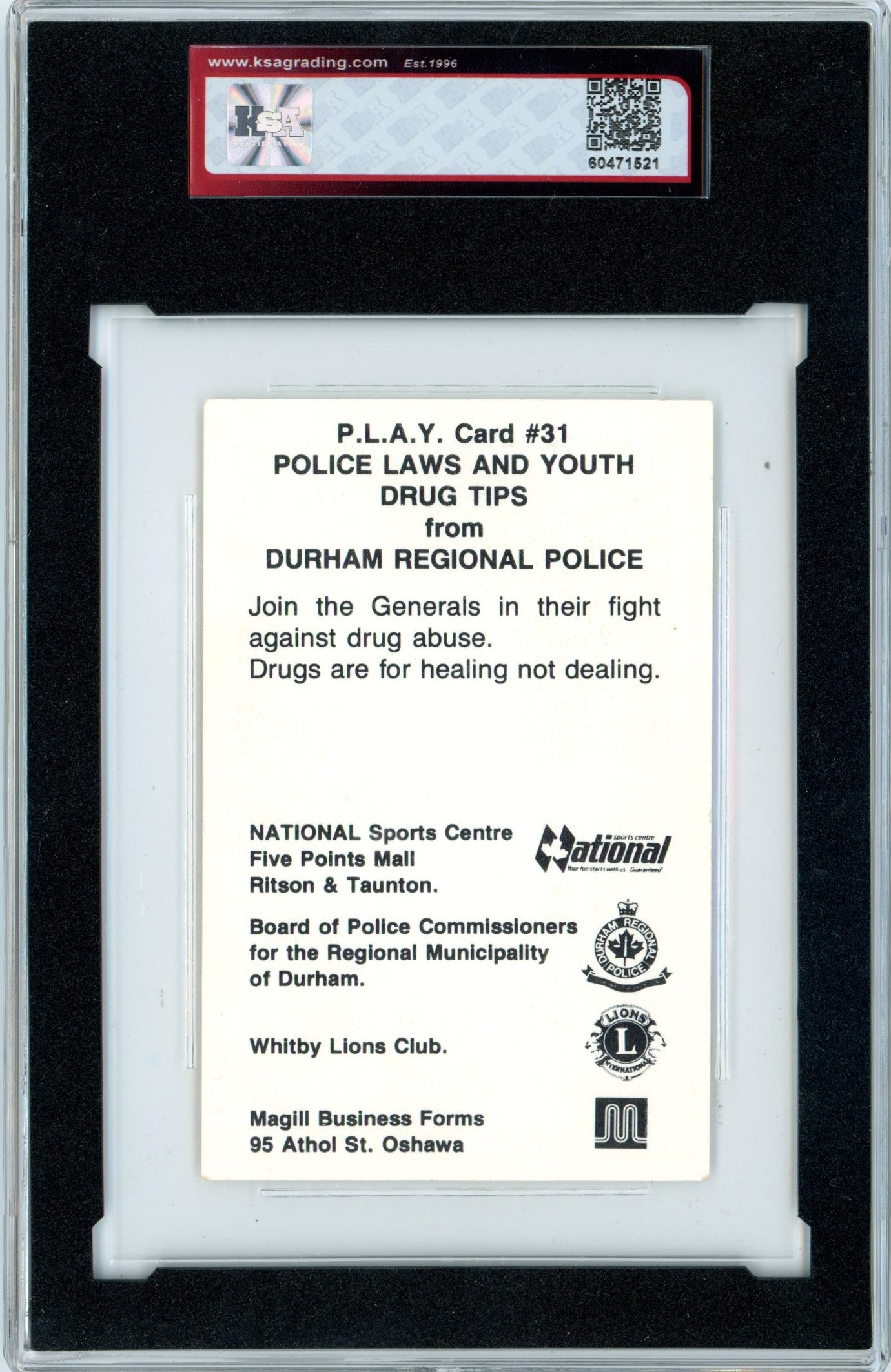 1989/90 Oshawa Generals Police Eric Lindros #31 Oversize Graded Autograph Card KSA Authentic AUTO 8
