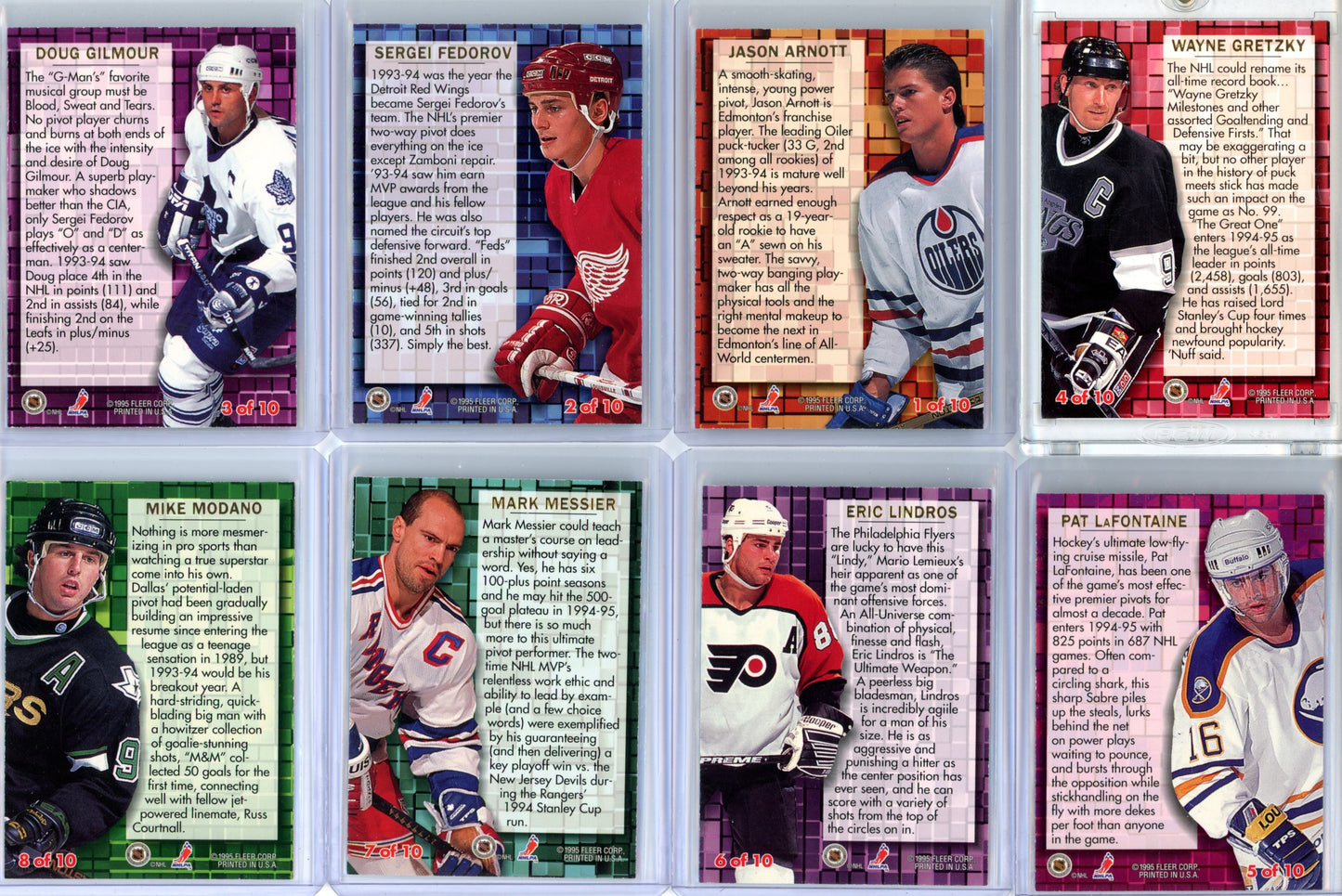 1994/95 Fleer Ultra Premier Pivots Hockey Card Complete Insert Set (10 Cards) Gretzky, Messier