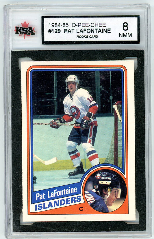 1984/85 OPC O-Pee-Chee Pat LaFontaine Graded Rookie Card #129 KSA 8