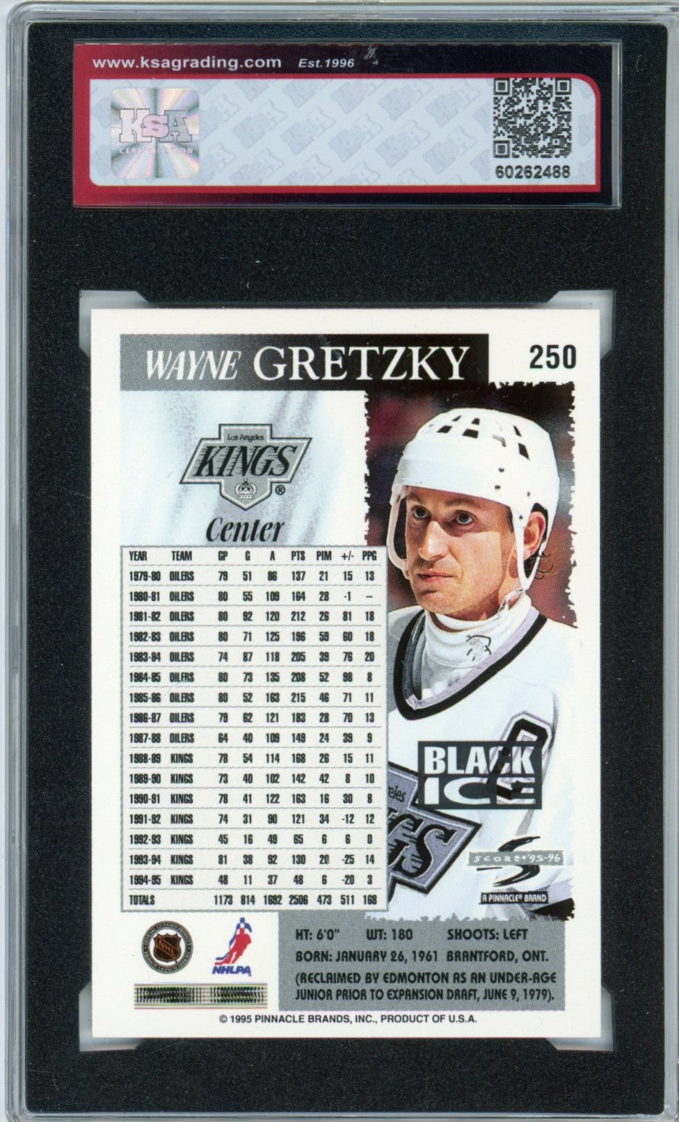 1995/96 Score Wayne Gretzky Black Ice Graded Card #250 KSA 9