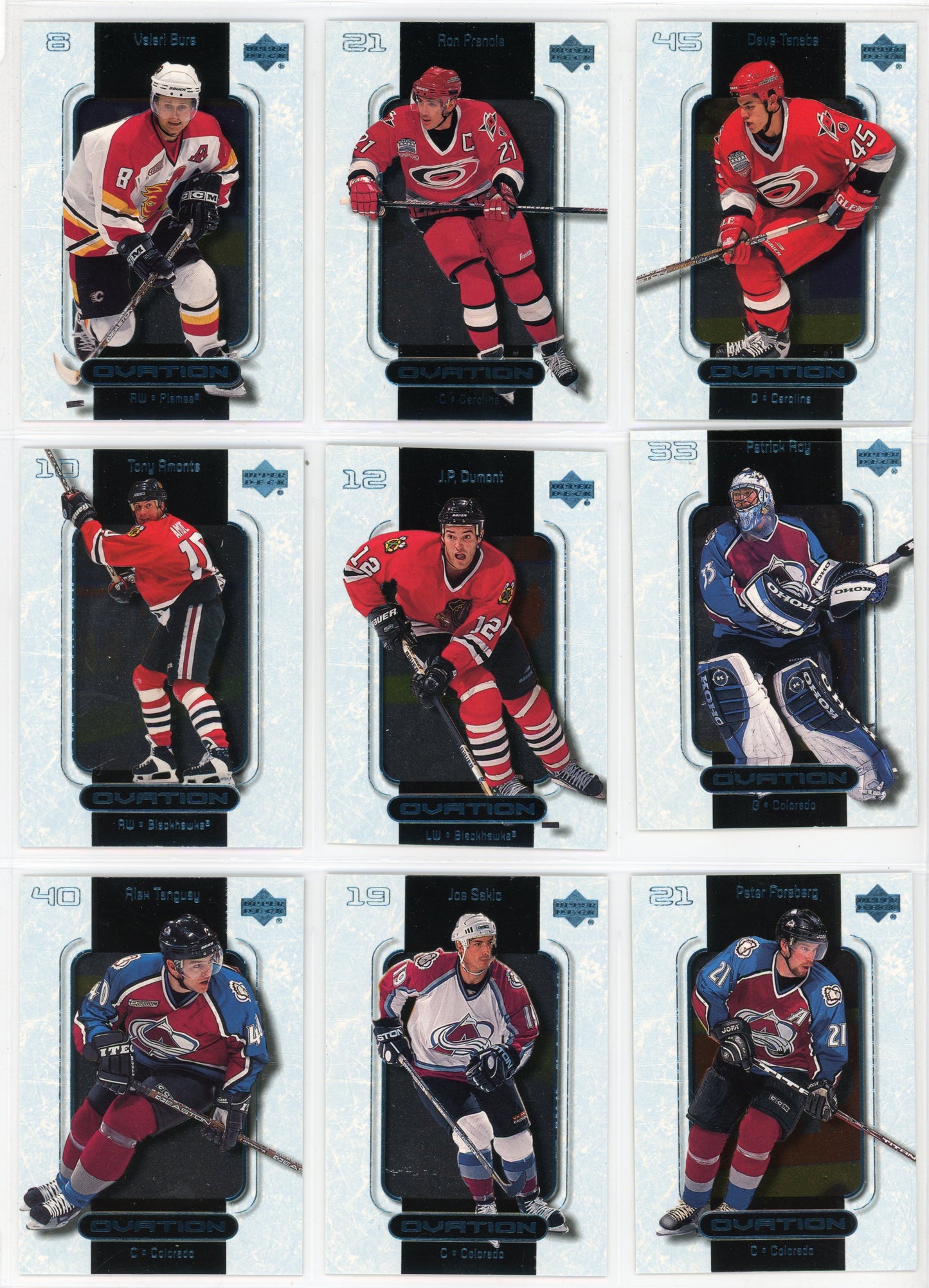 1999/2000 Upper Deck Ovation Standing Ovation NHL Hockey Card Short Set (60 Cards)