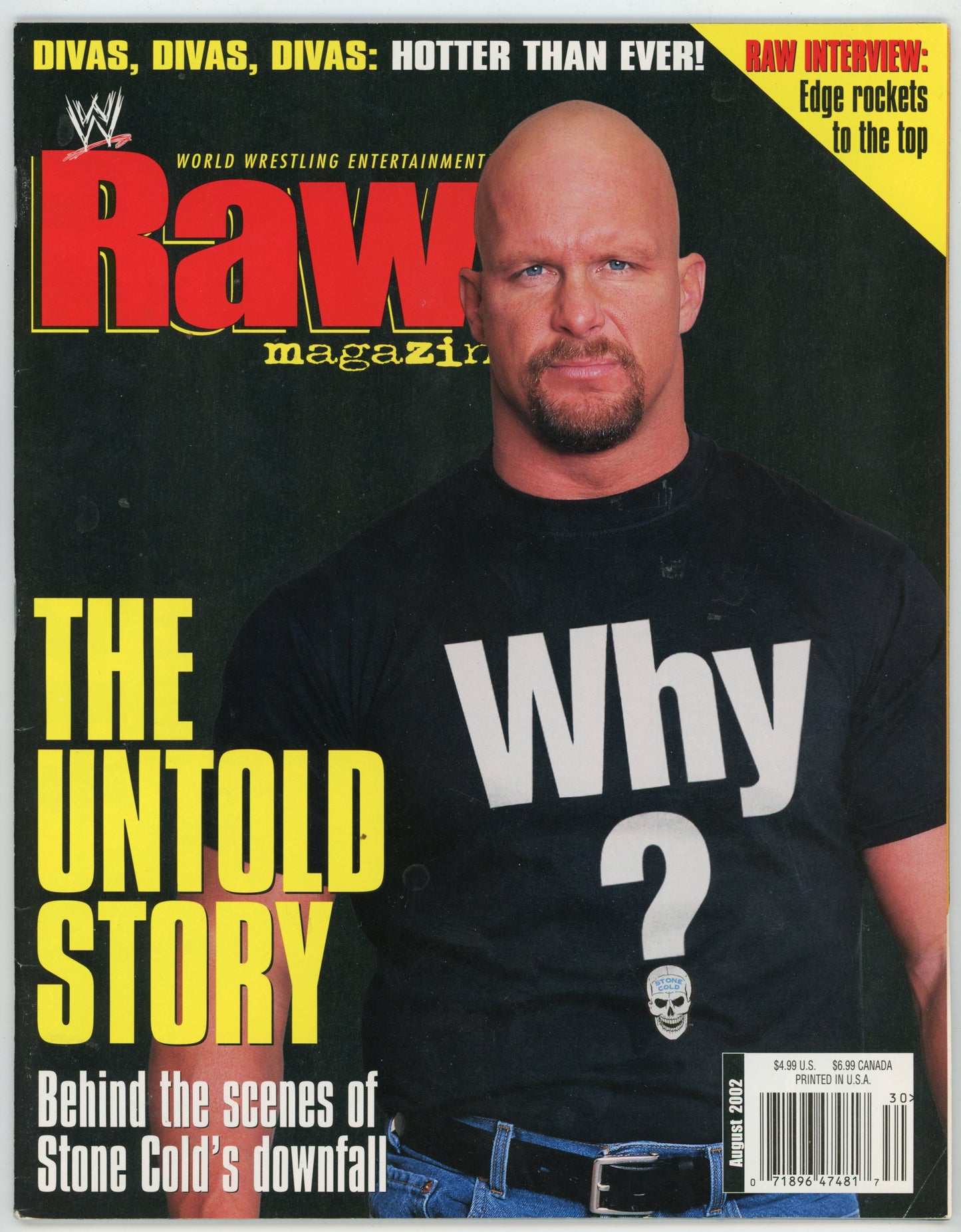 WWF WWE Raw Vintage Wrestling Magazine (August 2002) "Stone Cold" Steve Austin Cover