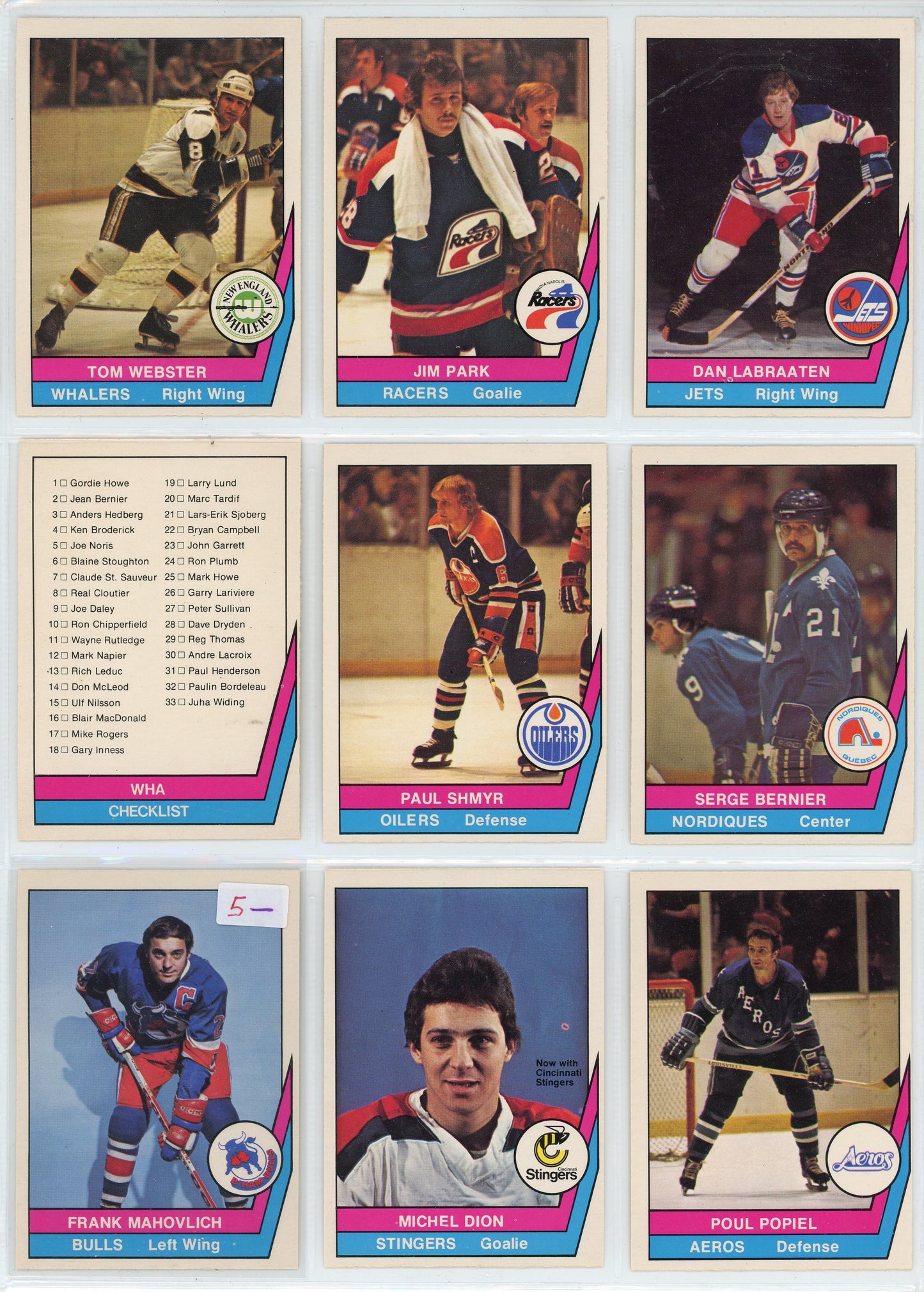 1977/78 OPC O-Pee-Chee WHA Hockey Card Complete Set (66 Cards)